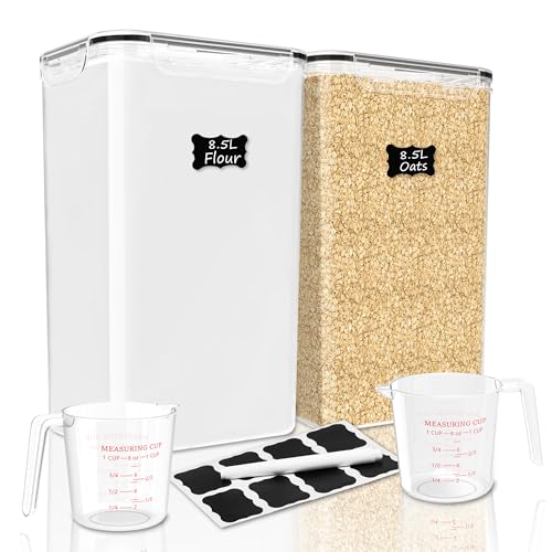FOOYOO 2 PC Flour Sugar Storage Containers (8.5L | 287 Oz) Extra Large Food Storage Containers with Lids - Airtight Leakproof BPA FREE Flour Container for Rice, Cereal, Sugar - color: 8.5 L - 2 Pack