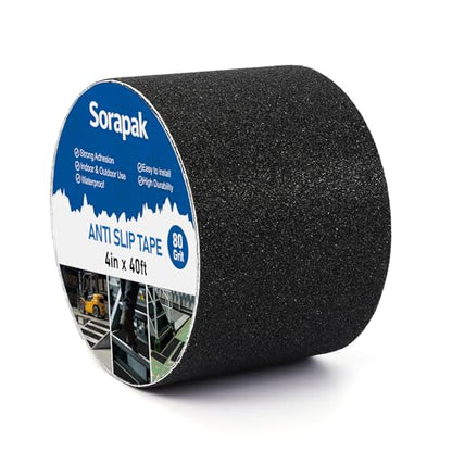 Heavy Duty 4in x 40ft Black Anti Slip Tape, 80 Grit Waterproof Non Skid Grip Tape Roll for Stairs, Ramps, Decks, Boat Decks, Floors, Warehouses & Outdoor Use - size: 4'' x 40 FT