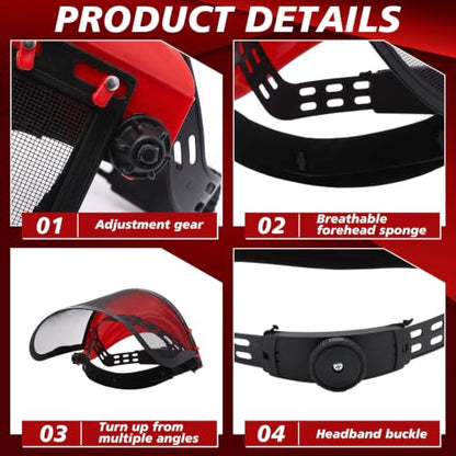 Sabary Safety Face Shield with Mesh Visor for Men, Black,Red - color: Black,red