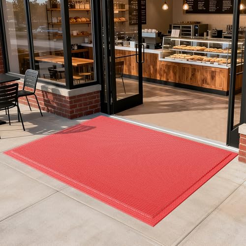 Front Door Mat Outside Entrance Drainage Doormat Red 36"x59" - color: Red, size: 36''x59''
