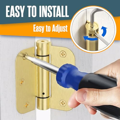 Self Closing Door Hinges, Auto Closing Hinge, 3.5"x3.5", 2 PK, Satin Brass - color: Satin Brass Finish, size: 3.5 Inch, 5/8 Radius