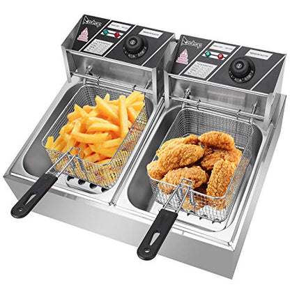Electric Fryer,12L Commercial Electric Countertop Stainless Steel Deep Fryer Basket French Fry Restaurant Home Kitchen