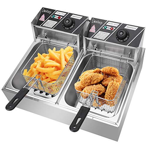 Electric Fryer,12L Commercial Electric Countertop Stainless Steel Deep Fryer Basket French Fry Restaurant Home Kitchen