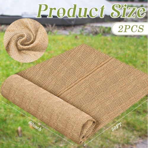 Buryeah 2 Pack 60 Inch X 50 ft Burlap Fabrics Roll Natural Jute Garden - size: 60 Inch X 50 ft