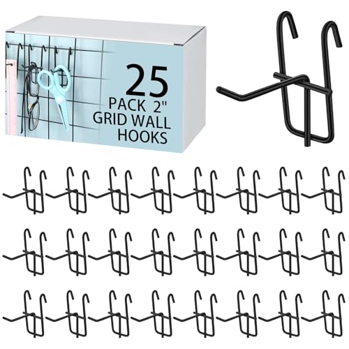 Moxweyeni 25 Pack Grid Wall Hooks, 2 Inch Black Gridwall Hanger - color: Black, size: 2 Inch