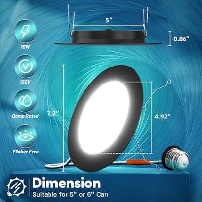 FREELICHT 12 Pack Retrofit LED Recessed Lighting 6 Inch, 5CCT, Black - color: Black, size: 6 Inch