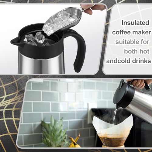 Ziliny 2 Pcs 27oz Thermal Coffee Carafe Stainless Steel Coffee Pot for Keeping Hot/cold Insulated Double Walled Vacuum Tea Pot with Press Button Drink Beverage Dispenser for Milk Tea(Silver) - color: Silver