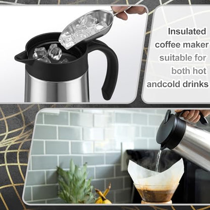 Ziliny 2 Pcs 27oz Thermal Coffee Carafe Stainless Steel Coffee Pot for Keeping Hot/cold Insulated Double Walled Vacuum Tea Pot with Press Button Drink Beverage Dispenser for Milk Tea(Silver) - color: Silver