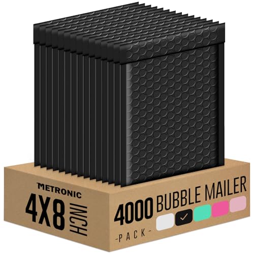Metronic 4000 Pack Bubble Mailers 4x8 Inch Black Waterproof Bubble Mailer - color: Black, size: 4x8" 4000PC