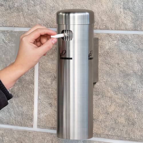 Wall-Mounted Cigarette Receptacle – 12 3/4" Outdoor Ash Disposal Tube with Push-Button Emptying – Weather-Resistant Smoker Pole for Restaurants, Bars & Convenience Stores (Stainless Steel) - color: Stainless Steel