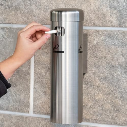 Wall-Mounted Cigarette Receptacle – 12 3/4" Outdoor Ash Disposal Tube with Push-Button Emptying – Weather-Resistant Smoker Pole for Restaurants, Bars & Convenience Stores (Stainless Steel) - color: Stainless Steel