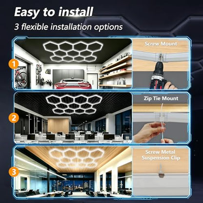 Bevenus Hexagon LED Garage Light, 322W 6500K Super Bright Honeycomb Ceiling Light, Easy Install DIY Hex Light for Workshop Warehouse Gym Auto Detailing Commercial Exhibition Hall (11 Grids) - size: 11 Grids