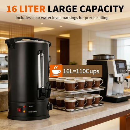 110 Cup Coffee Urn and Hot Beverage Dispenser, 16L/4.2Gal Commercial Coffee Maker, Quick Brew Stainless Steel Large Hot Coffee Dispenser for Party Buffet Catering - size: 16L/110Cups