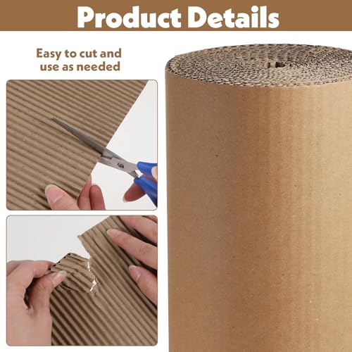 12"x388" Brown Corrugated Cardboard Roll, Single B Flute,2Roll-12"x194"