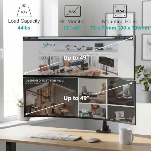 WALI Vertical Dual Monitor Arm for 13-49 inch Curved Screens, up to 44 lbs - color: Black (Dual), size: 13" to 49"
