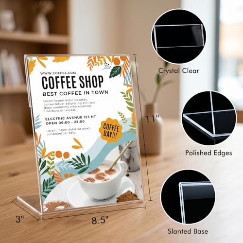 Comix Acrylic Sign Holder 8.5x11 Inches, 6 Pack L Shape Table Paper Stand