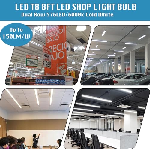 (12-Pack), 8FT LED Shop Light Fixture, Super Bright 100W 6000K Cold White 15000LM, 8 Foot Led Lights, Flat 2 Rows Flat Shape 96" LED Shop Lights,Linkable T8 LED Tube Lights for Garage Warehouse - size: 8FT 12PCS Frosted Cover