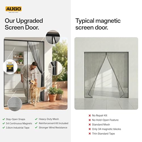AUGO Magnetic Screen Door - Self Sealing, Heavy Duty, Hands Free Mesh Partition Keeps Bugs Out - Pet and Kid Friendly - Patent Pending Keep Open Feature - 74 Inch x 81 Inch - size: 74" x 81"