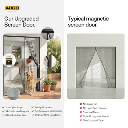 AUGO Magnetic Screen Door - Self Sealing, Heavy Duty, Hands Free Mesh Partition Keeps Bugs Out - Pet and Kid Friendly - Patent Pending Keep Open Feature - 74 Inch x 81 Inch - size: 74" x 81"