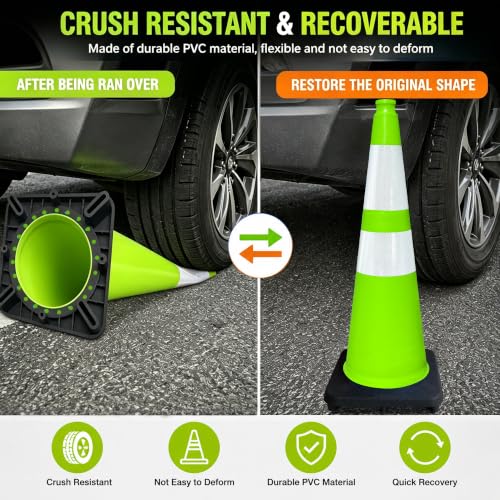 28 Inch Green Traffic Cones, 4 Pack Heavy Duty PVC Safety Cones - color: Green