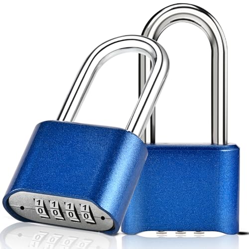 2pcs Long Combination Lock, 4-Digit Heavy Duty Combo Lock - color: 2pcs-Long-Blue