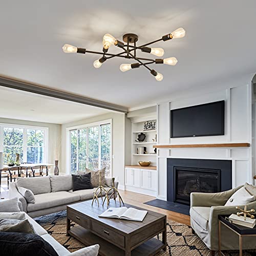 ZGLAOJT Black Semi Flush Mount Ceiling Light Fixture，9 Light Modern Metal Chandelier，Ceiling Light for Kitchen Farmhouse Island Dining Room Bedroom - color: Black, size: 9-Light