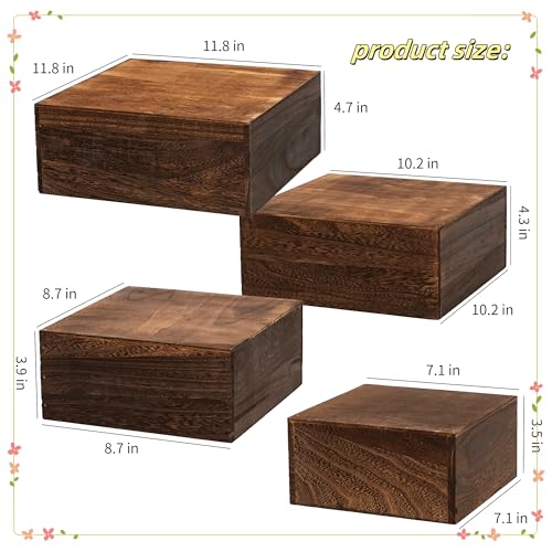 4 Pieces 12 Inches Wooden Cake Stands,Antique Brown Cupcake Stands. - color: Antique Brown