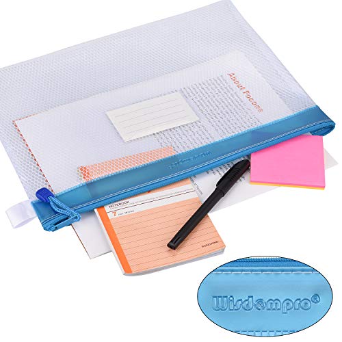 Wisdompro Zipper Pouch, 4 Pack Waterproof Mesh File Bag, Document Organizer - color: Pink/Blue
