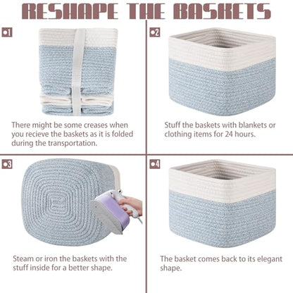 OIAHOMY 3 PACK Cube Storage Bins Storage Baskets Shelf Bins Blue&White - color: Blue&White