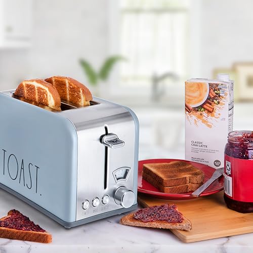 Rae Dunn Toaster, Stainless Steel 2 Slice Square Toaster, Wide Slot with 5 Browning Levels, with Bagel, Defrost and Cancel Options (Baby Blue) - color: Baby Blue