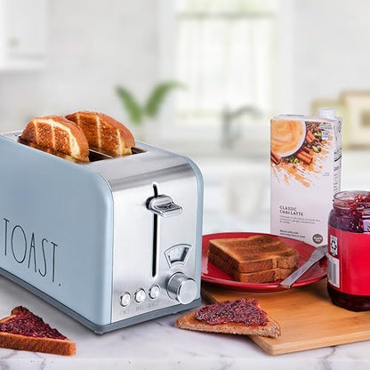 Rae Dunn Toaster, Stainless Steel 2 Slice Square Toaster, Wide Slot with 5 Browning Levels, with Bagel, Defrost and Cancel Options (Baby Blue) - color: Baby Blue