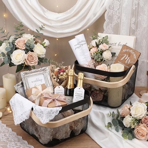Roshtia 6 Pcs Metal Mesh Basket with Handle, Gothic Garden Basket - color: Black, size: 9.65 x 9.65 x 7.09 Inch