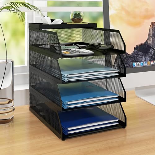 Natwind 4-Tier Stackable Metal Mesh Desk Paper Tray Organizer,Black - color: Black, size: 4 tier