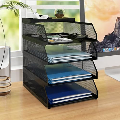 Natwind 4-Tier Stackable Metal Mesh Desk Paper Tray Organizer,Black - color: Black, size: 4 tier