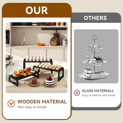 IBUYKE Wood Cupcake Display Stand,Set of 3,Black TLJ019B