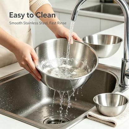 5‑Piece Stainless Steel Mixing Bowls Set, 0.9Qt - 5Qt Nestable Stackable Bowls, Dishwasher Safe, Multipurpose Prep Bowls for Apartment, Family & Camping