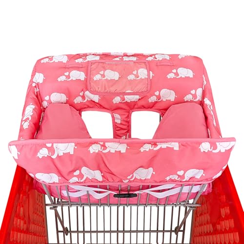 Love&go Soft Pillow Attached 2-in-1 Shopping Cart and High Chair Cover for Baby, Cotton Padded Cart Cover, Fold'n Roll Style, Portable with Carry Bag (Pink Elephant) - color: Pink Elephant