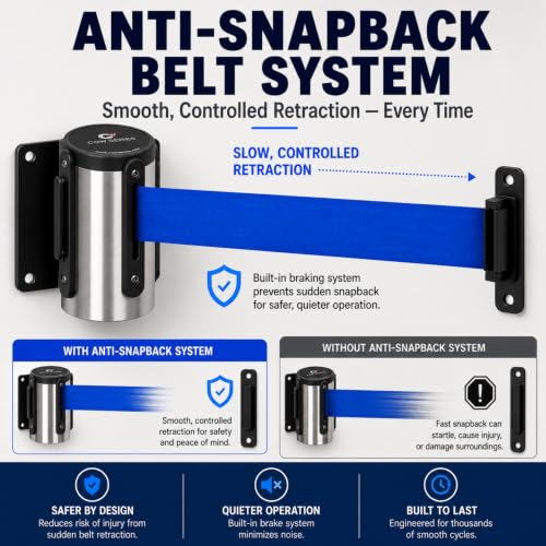 Crowd Control Warehouse 11 Ft Wall Mount Retractable Belt Barrier, Blue - color: Blue, size: Solid Color