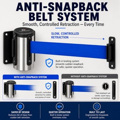 Crowd Control Warehouse 11 Ft Wall Mount Retractable Belt Barrier, Blue - color: Blue, size: Solid Color