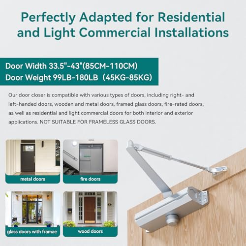 POWAWINI Grade 3 Spring Hydraulic Automatic Door Closer Medium Duty
