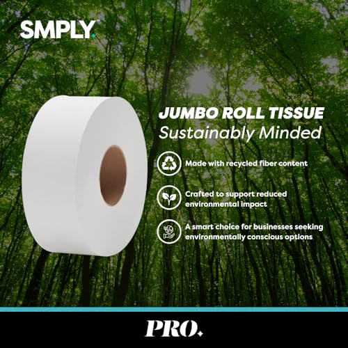 SMPLY PRO Jumbo Roll Tissue – 1,000' Rolls, 12-Roll Case (12,000' Total) – 2-Ply Bulk Toilet Paper for Commercial Restrooms – Fits Universal Dispensers – High-Capacity & Cost-Effective