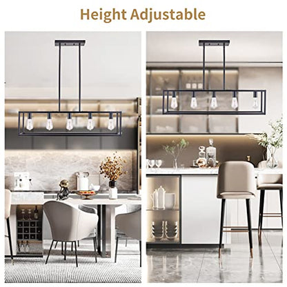 Kitchen Light Fixtures Dining Room Light Farmhouse Rectangle Chandeliers for Dining Rooms, Light Fixture Matte Black 5-Light Industrial Pendant Lighting - color: Black, size: 5 Lights