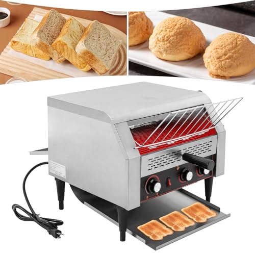 450 Slices/H Commercial Electric Conveyor Toaster w/ 7 Speed Adjustable Countertop Stainless Steel Bread Toaster for Bagel Burgers bun Baked Food Sandwich, 2400W Heavy Duty Restaurant Toaster