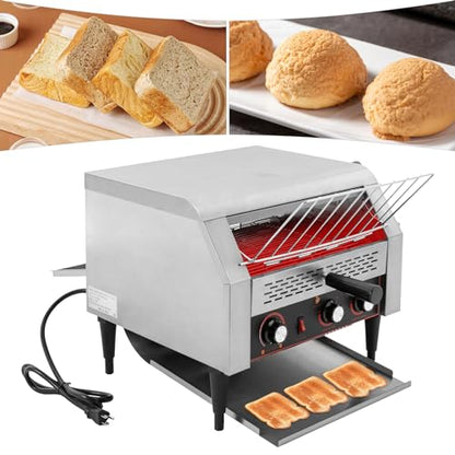 450 Slices/H Commercial Electric Conveyor Toaster w/ 7 Speed Adjustable Countertop Stainless Steel Bread Toaster for Bagel Burgers bun Baked Food Sandwich, 2400W Heavy Duty Restaurant Toaster