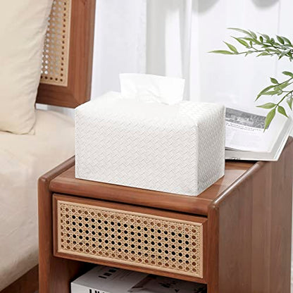 Tissue Box Cover Rectangle Leather Facial Paper Holder, White - color: White, size: rectangle