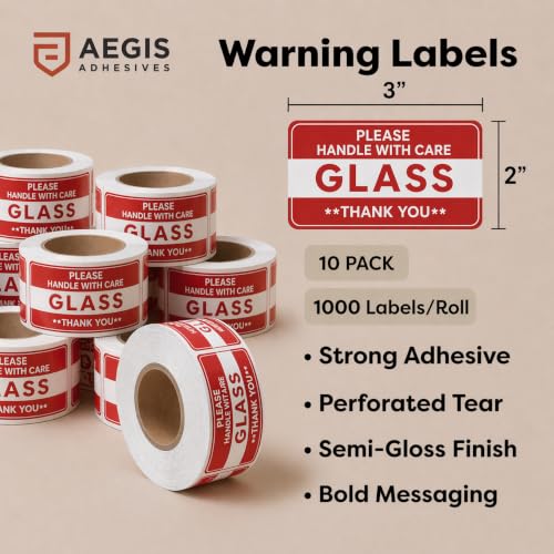 2" X 3" Glass Stickers (5000 Labels, 10 Rolls) - Please Handle with Care - color: Glass 2" X 3"