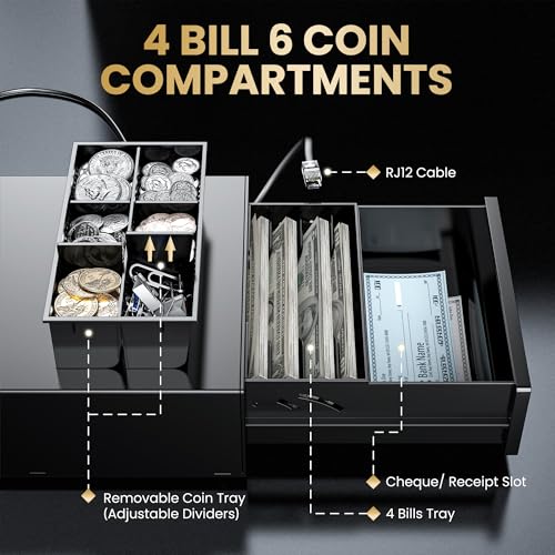 Tera Cash Register Drawer 8 Inch: 4 Bill 6 Coin Media Slot for POS, 208 - size: 8" 4 Bill 6 Coin