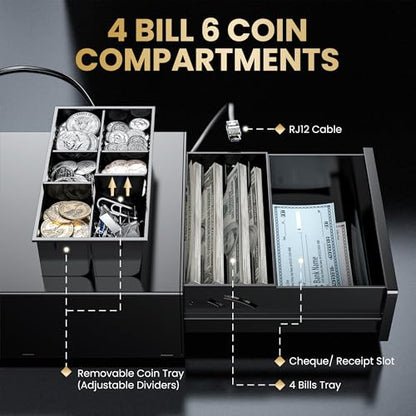 Tera Cash Register Drawer 8 Inch: 4 Bill 6 Coin Media Slot for POS, 208 - size: 8" 4 Bill 6 Coin