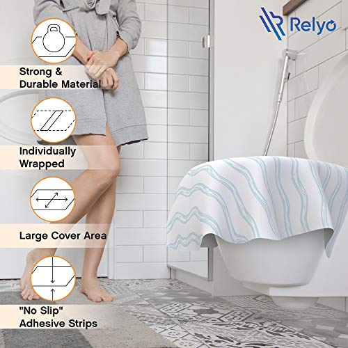 Relyo Disposable Toilet Seat Cover for Travel – 20 Pack with Covers Wrapped in Sets of 2, Non-Flushable Liners, Fits Most Seats – Kids, Toddlers, Adults (Waves, 20) - color: Waves