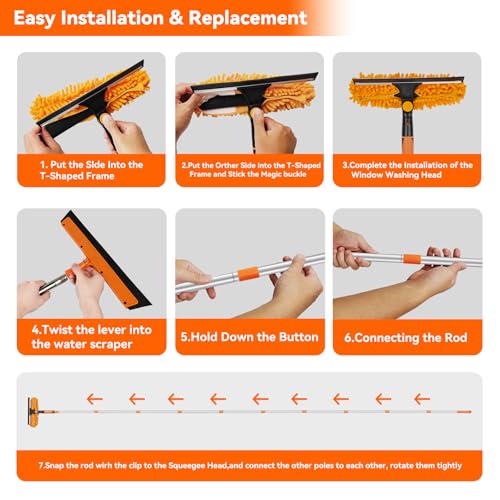Window Washing Kit with Extension Pole: 3 in 1 Double-Sided Professional